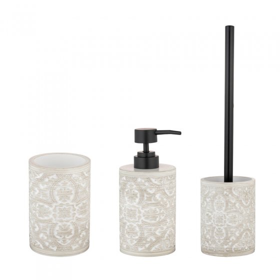 Bad-Accessoire Set Mod. Ortezzano Grau, 3-teilig, aus hochwertigem Polyresin 