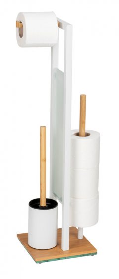 Stand WC-Garnitur Mod. Rivalta, bambus/weiß, Sicherheitsglas, 18x70x23 cm, mit Toilettenpapierhalter und Ersatzrollenhalter 