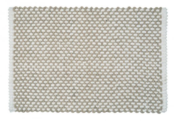 Badteppich Mod. Covelo, weiß-beige, Polyester, Baumwolle, 50x80 cm, rutschhemmend beschichtet, schnelltrocknend 