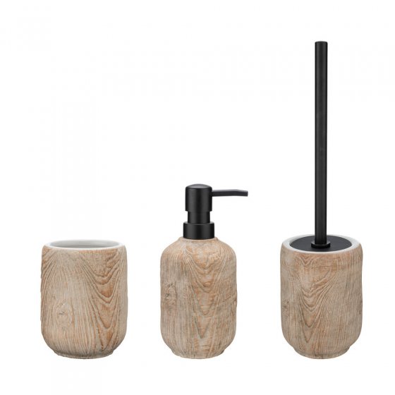 Bad-Accessoire Set Mod. Florio, 3-teilig, aus Keramik in Holz-Optik 