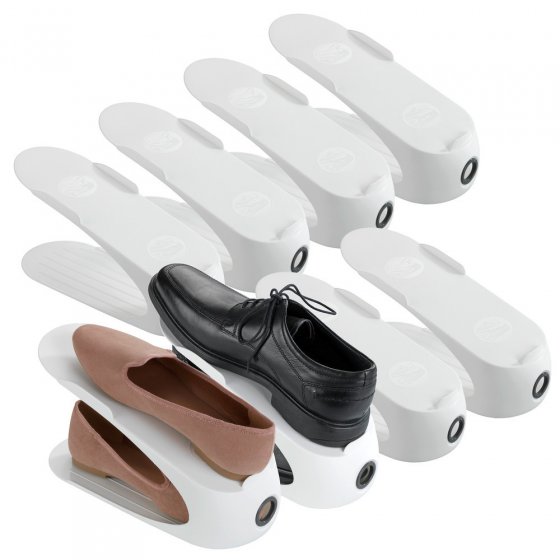 Schuhhalter Weiß 8er Set, platzsparend übereinander stapelbar 