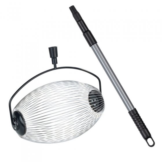 Rollsammler mit Teleskopstiel, schwarz/silber, Edelstahl, 34x83-148x18.5 cm, flexible Edelstahl-Speichen für Obst 