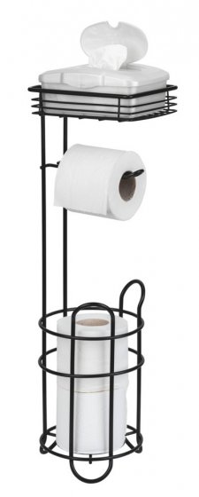 Toilettenpapierhalter mit Ersatzrollenhalter, Schwarz, mit Ablage 