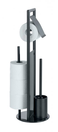 Stand WC-Garnitur Mod. Ravina, Schwarz, mit Ersatzrollenhalter für 3 Rollen 