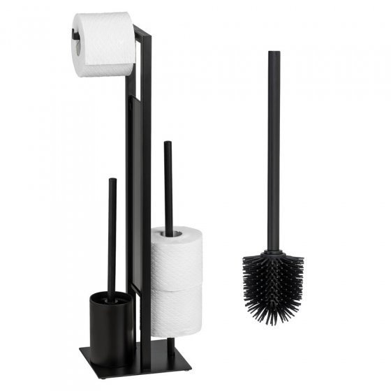 Stand WC-Garnitur Mod. Rivalta Schwarz mit Ersatzbürste, integrierter Toilettenpapierhalter und WC-Bürstenhalter 