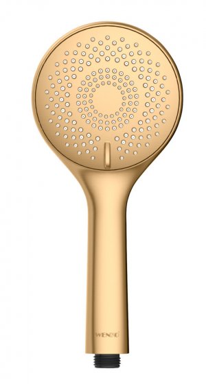 Duschkopf Watersaving Gold matt, Universal-Handbrause, Ø 11 cm, 3 Strahlarten 