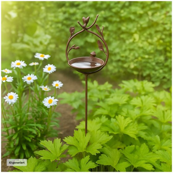 Vogeltränke mit Stab Metall Höhe 123 cm dekorative Gartendeko 