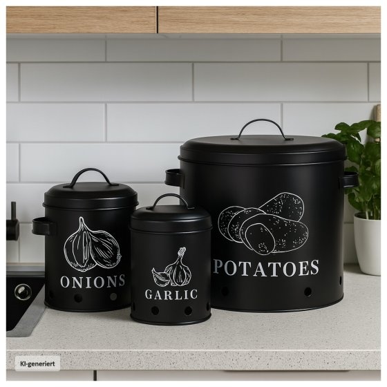 Vorratsdosen für Kartoffeln, Zwiebeln, Knoblauch 3er-Set Landhaus 