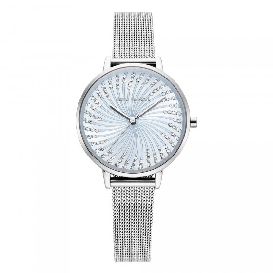 Damenuhr Edelstahl silberfarben Ziffernblatt hellblau Zirkonia 