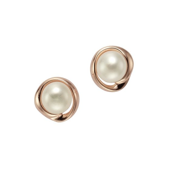 Ohrringe Silber 925 rosé-vergoldet mit weißer Perle 6mm 