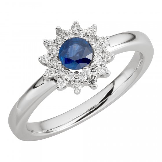 Ring 585 Gold mit 24 Brillanten zus. 0,19ct. und Safir blau 