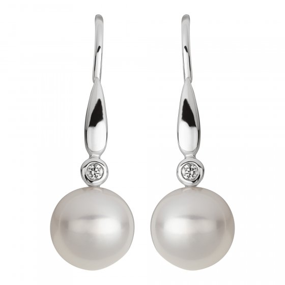 Ohrringe 585 Gold 2x Brillant 0,03ct. und Perle weiß 6,5-7mm 