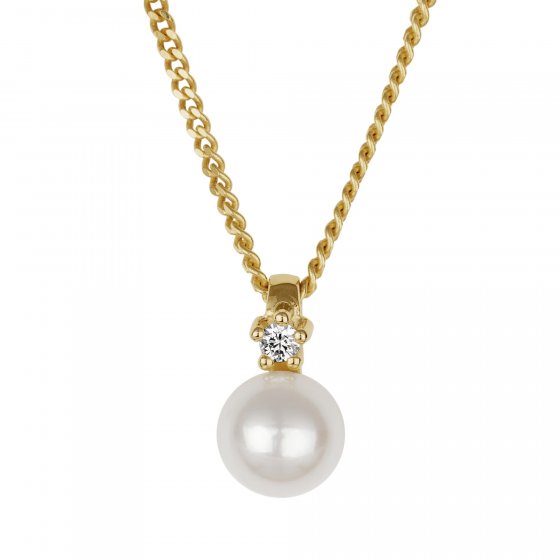 Halskette Gold 585 mit weißer Perle 5,5-6mm und Brillant 0,03ct. 