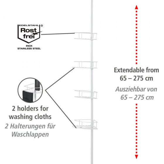 Teleskop-Eckregal Mod. Dolcedo Weiß matt, aus rostfreiem Edelstahl 