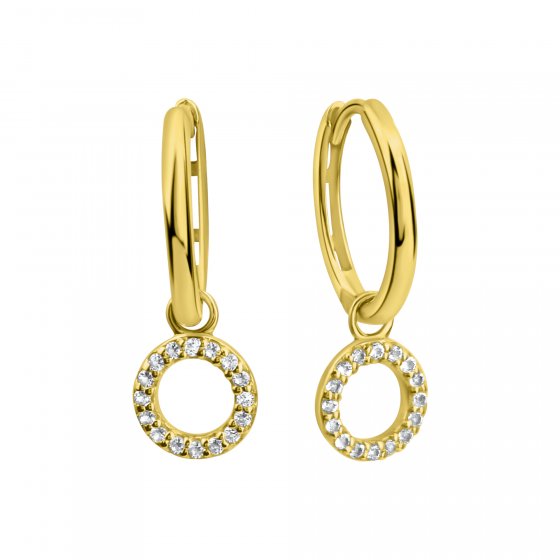 Ohrringe Gold 585 mit 32 echten Weißtopasen 14mm Durchmesser 