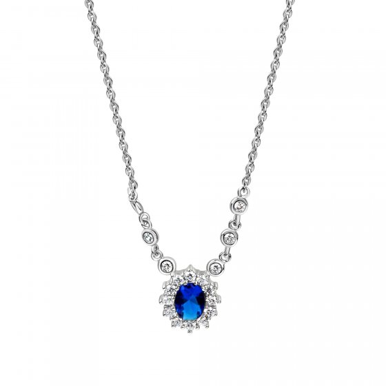 Halskette Silber 925 rhodiniert mit Zirkonia blau und weiß 