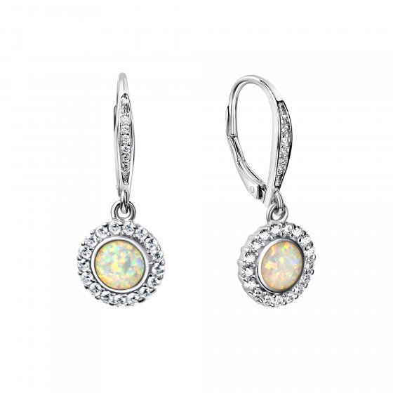 Ohrringe Silber 925 rhodiniert mit weißem syn. Opal 28mm lang 