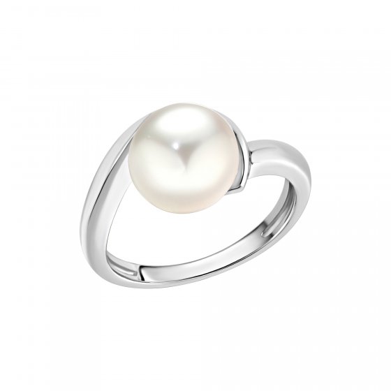 Ring Silber 925 rhodiniert mit einer weißen Perle 9,5-10mm 