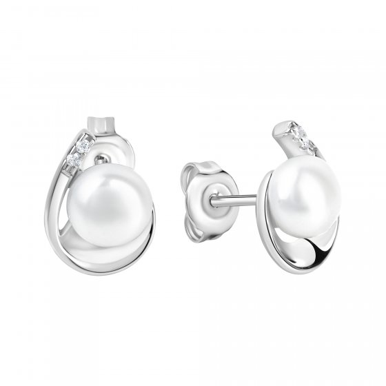 Ohrringe Silber 925 rhodiniert Perle weiß 6,5-7mm Zirkonia 