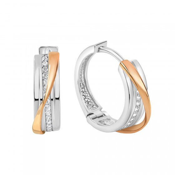 Ohrringe Silber 925 zweifarbig 16mm Durchmesser mit weißem Zirkonia 