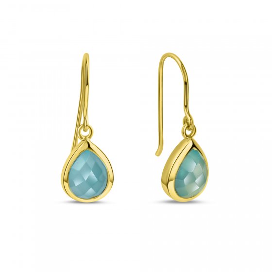 Ohrringe Silber 925 vergoldet 27mm lang mit hellblauem Chalcedon 