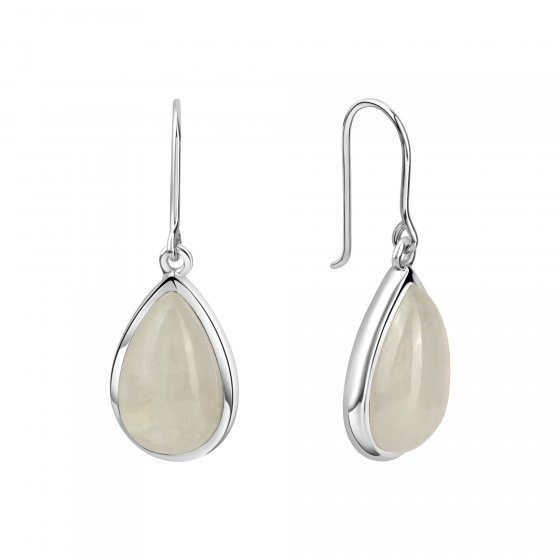 Ohrringe Silber 925 rhodiniert 33mm lang mit echten Rainbow Mondsteinen 