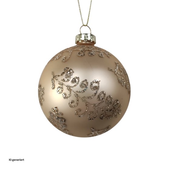 Weihnachtskugel Ø 8 cm Gold mit Ornament und Glitzer 