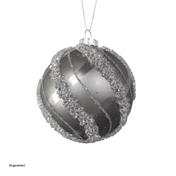 Weihnachtskugel Ø 8 cm Silber mit Glitzersteinen 