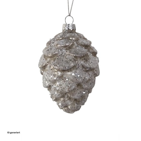 Christbaumschmuck in Zapfenform Weiß Glitzer 