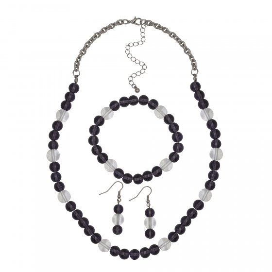 Set Collier Armband Ohrhaken Metall 56am Amethyst lila 