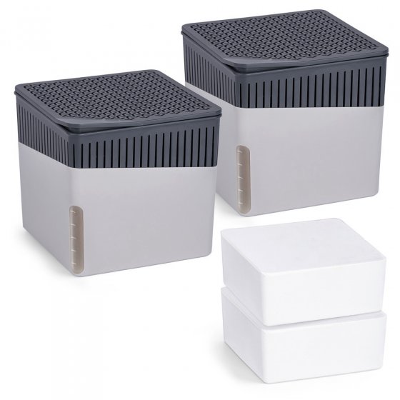 Raumentfeuchter Mod. Cube Grau 1000 g, 2er Set, beugt Schimmel und Gerüchen vor