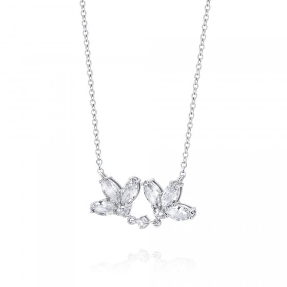 Kette 925 Sterling Silber rhodiniert Glänzend Blume Zirkonia weiß 