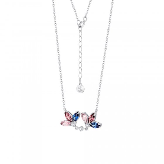 Kette 925 Sterling Silber rhodiniert Glänzend Blume Zirkonia bunt 