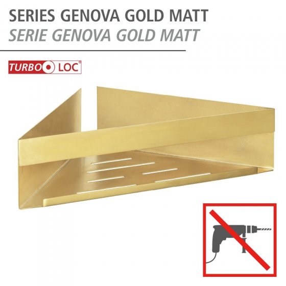 Turbo-Loc® Eckablage Mod. Genova Gold Matt, befestigen ohne Bohren mit Spezial-Klebepad