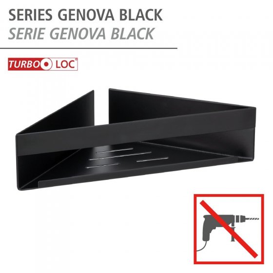 Turbo-Loc® Eckablage Mod. Genova Black, Befestigen ohne Bohren mit Spezial-Klebepad 
