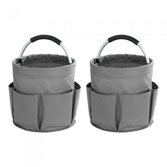 Universal Reinigungs Caddy 16 l, Anthrazit, 2er Set, mit 6 Außentaschen für Schwämme und Tücher 