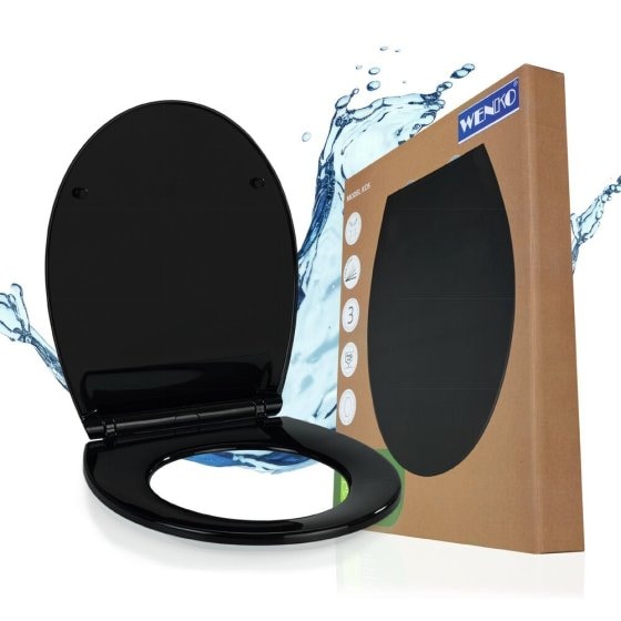 WC Sitz Mod. Kos Schwarz, Toilettendeckel mit Absenkautomatik 