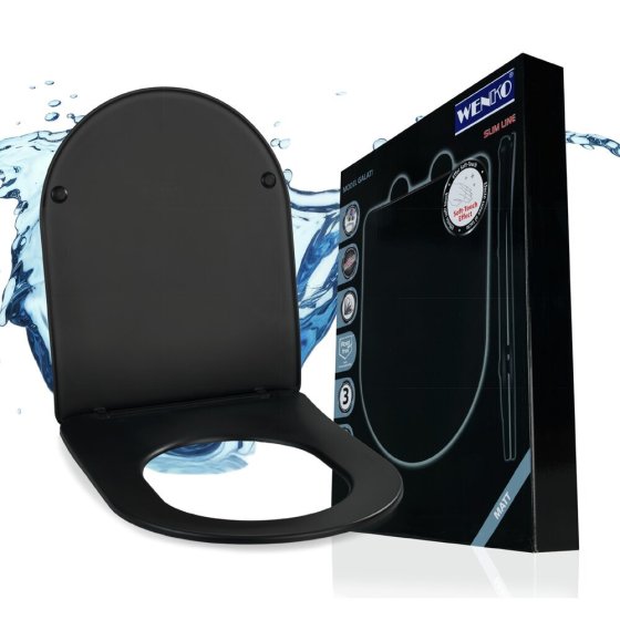 WC Sitz Mod. Galati Schwarz matt, Toilettendeckel in D-Form mit Absenkautomatik 