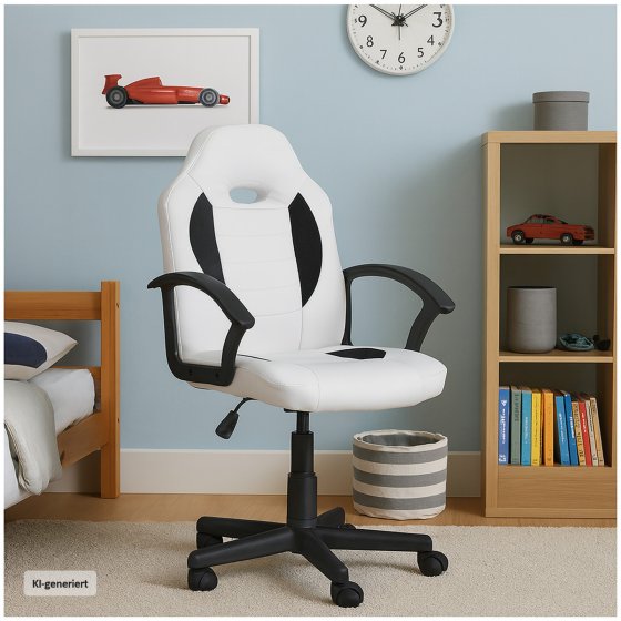 Schreibtischstuhl Junior höhenverstellbar ergonomischer Drehstuhl Weiß-Schwarz 