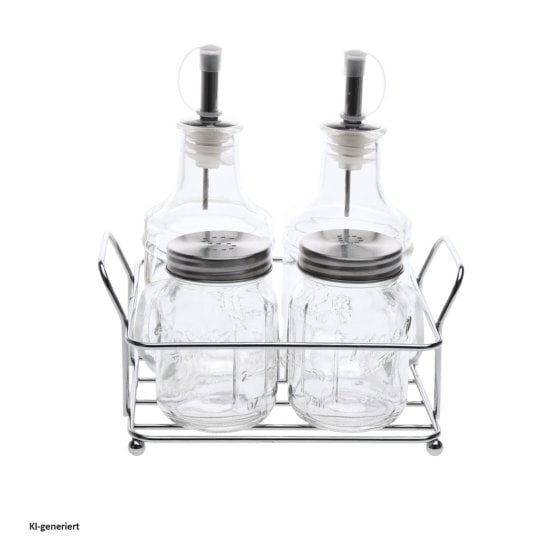 Menage-Set unbefüllt 5 Teile Glas/Metall 