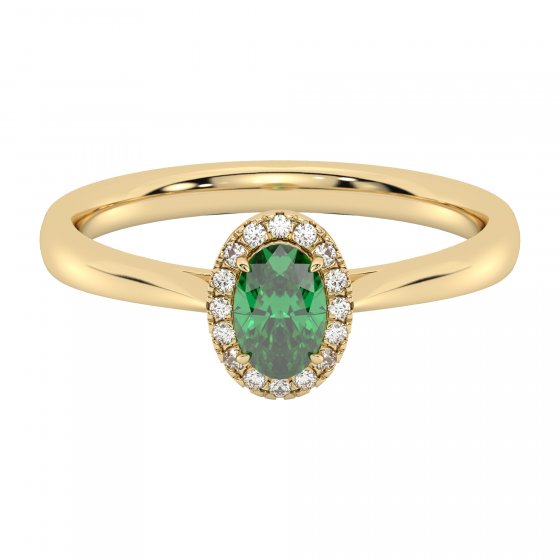 Ring 585 Gelbgold mit im Labor gezüchteten Diamanten und Smaragd 