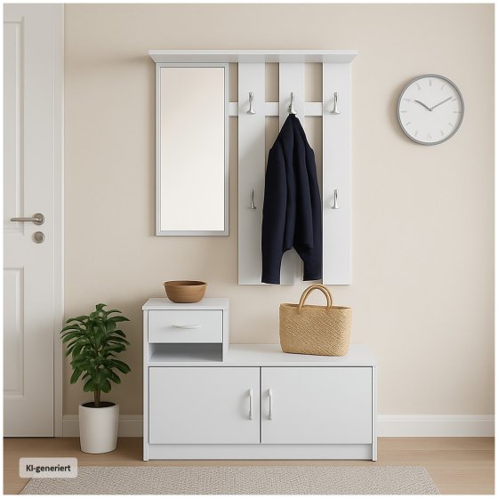 Garderobe Weiß mit Spiegel Schrank und Ablage für Flur Diele