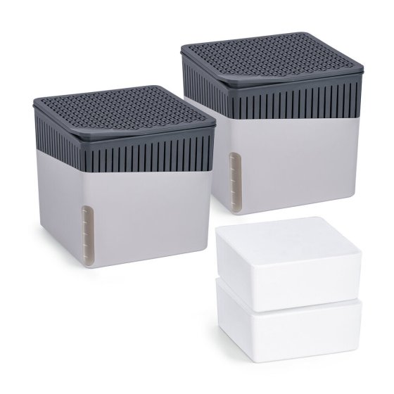 Raumentfeuchter Mod. Cube Grau 500 g, 2er Set, beugt Schimmel und Gerüchen vor 