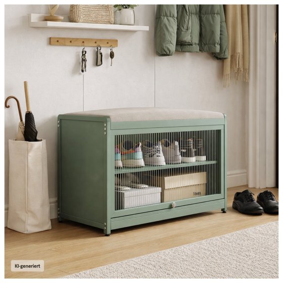 Schuhschrank mit Schiebetür und Sitzkissen Grün 