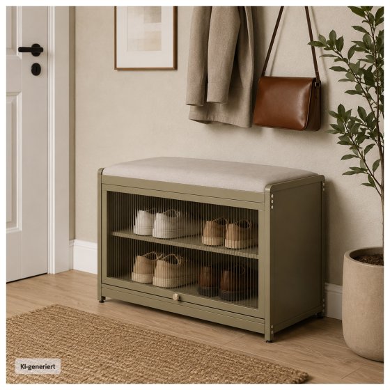 Schuhschrank mit Schiebetür und Sitzkissen Braun 