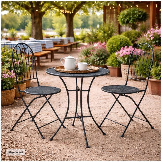 Bistro Sitzgruppe Ivo Metall Tisch mit 2 Stühlen Balkon Set Gartenmöbel 
