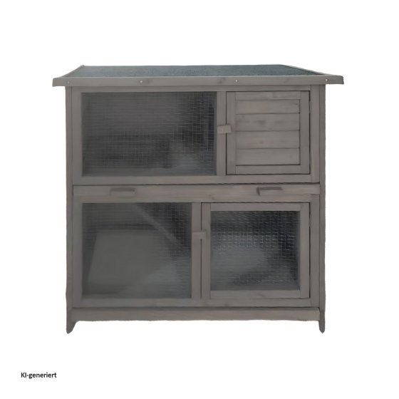 Hasenstall aus Holz in Grau mit aufklappbarem Dach 