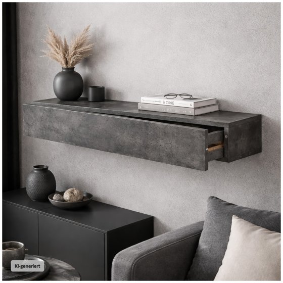 Wandregal mit Schublade 80 cm Betonoptik 