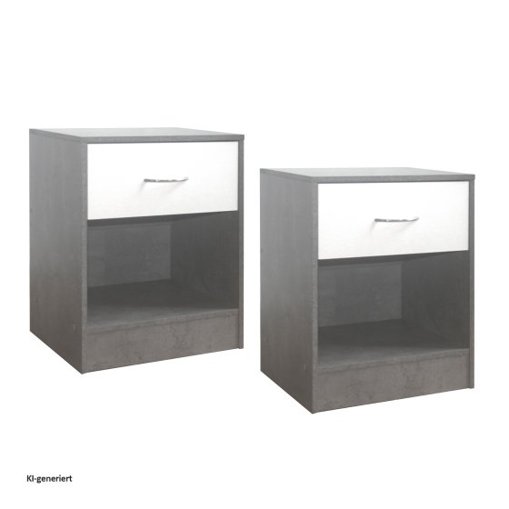 Nachtschrank 2er Set Thekla Beton/Weiß 