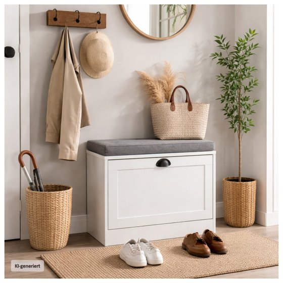 Schuhschrank Thekla 1 Klappe 60 cm Weiß mit Sitzkissen 